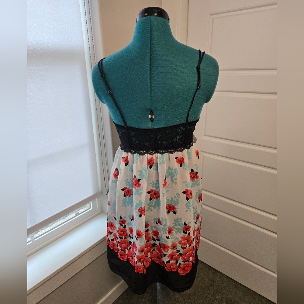 Nk Imode Chemise Lingerie Slip Dress Black Lace Red Poppy Flowers Women Medium — image 6 of 8